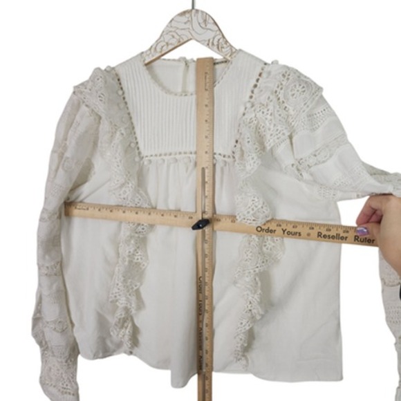 ULLA JOHNSON Blouse Womens 4 White Lily Lace Ruffle Boho Long Sleeve Cotton Top - Picture 13 of 16